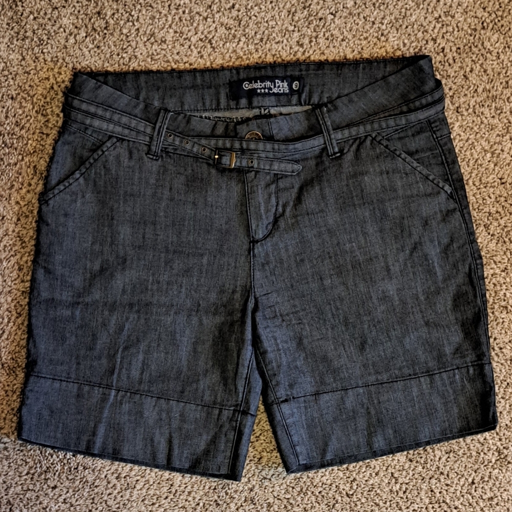 Celebrity Pink Jeans Denim Blue Jean Shorts With Skinny Wrap Belt Juniors Size 9